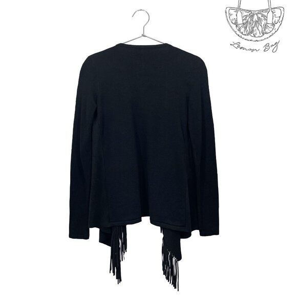 INC International Concepts / Draped Fringe Suede Cardigan / Size S / Color Black - Picture 5 of 6
